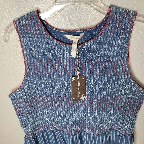 NWT Matilda Jane Enchanted Garden Blue Roxie Striped Smocked Tank top Size Med - Picture 2 of 7